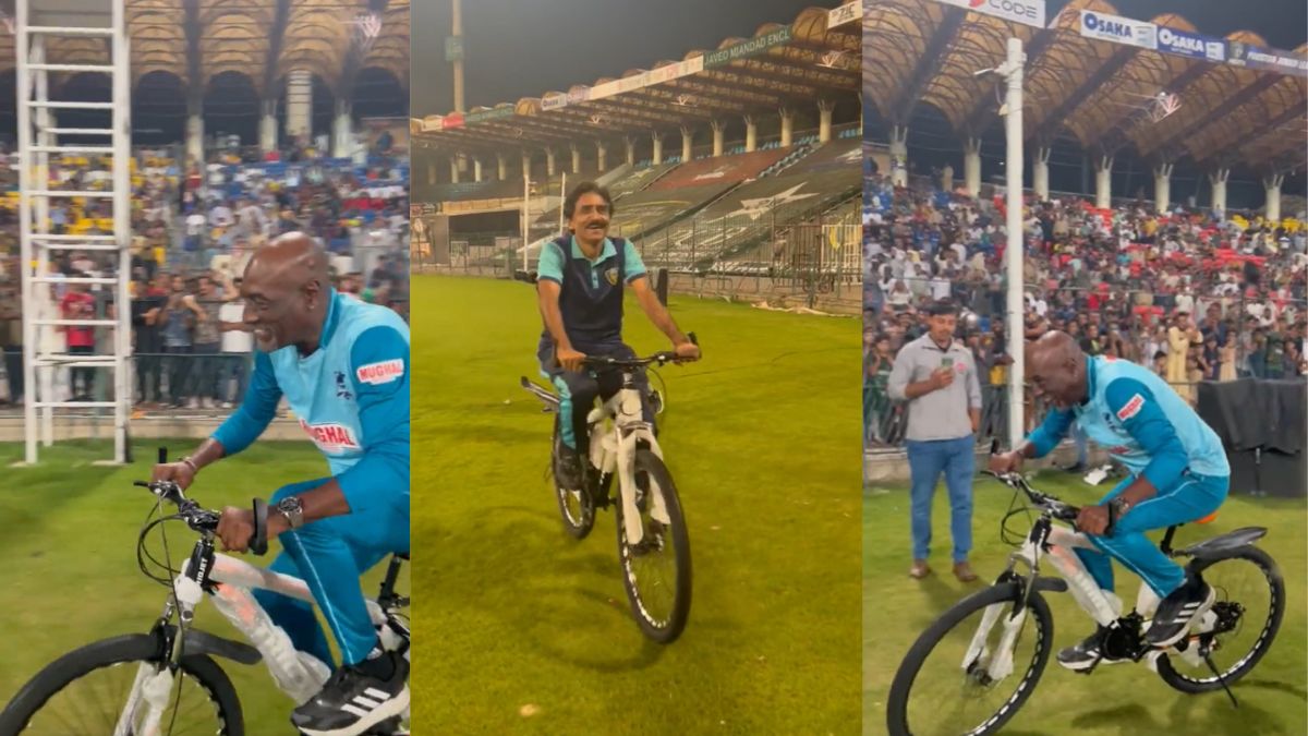 Cricket Legends Viv Richards and Javed Miandad Engage In A Fun Cycle Race