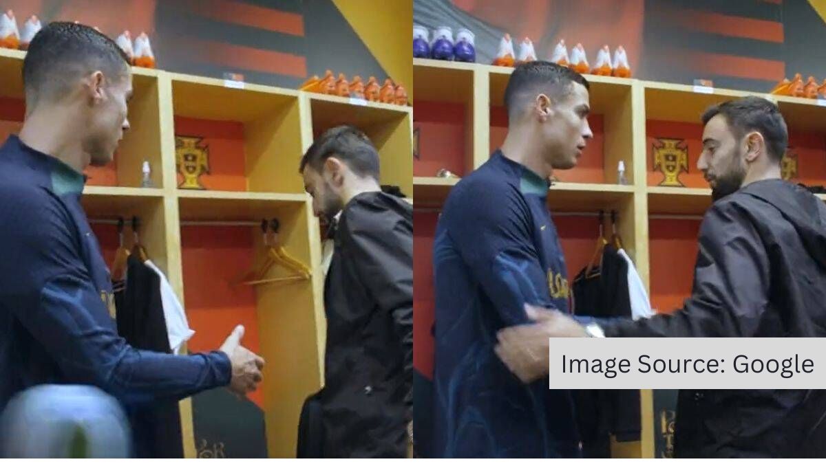 Bruno Fernandes Gives An Awkward Handshake To Cristiano Ronaldo
